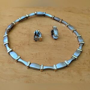 Matching Silver & Gold Necklace and Clip-on Earrings